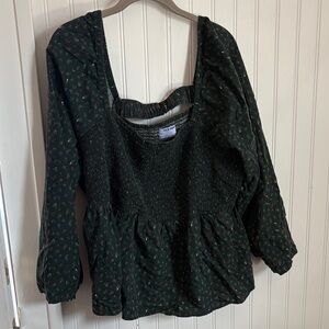 Old Navy Dark Green Floral Smocked Peasant Blouse - Women's